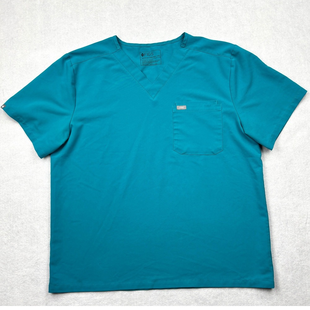 FIGS Technical Collection Scrub Top Mens XXL Teal Blue V-Neck Medical Shirt